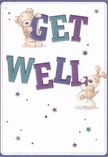 Light-hearted care shines through the illustration on this get well card, where a soft brown bear and a vivacious puppy come together to balance the bold, colourful letters of 'Get Well.' Rendered in shimmering teals and rich purples, the text leaps from a creamy canvas, surrounded by tiny stars that twinkle in hues echoing the skies above Little Ilford. The animals' fur, inviting and tactile, suggests the comfort of a cozy afternoon spent among friends or the reassurance of a beautifully arranged bouquet waiting on a doorstep along Sixth Avenue. Together, they create an atmosphere of hope and compassion, each element tenderly arranged to ease the journey to recovery. This is the kind of good-natured, heartfelt support I see every day in Little Ilford's community, reflected in both the care of a thoughtfully wrapped bouquet and the playful illustration of this card-a visual embrace for anyone in need of cheer and gentle encouragement.